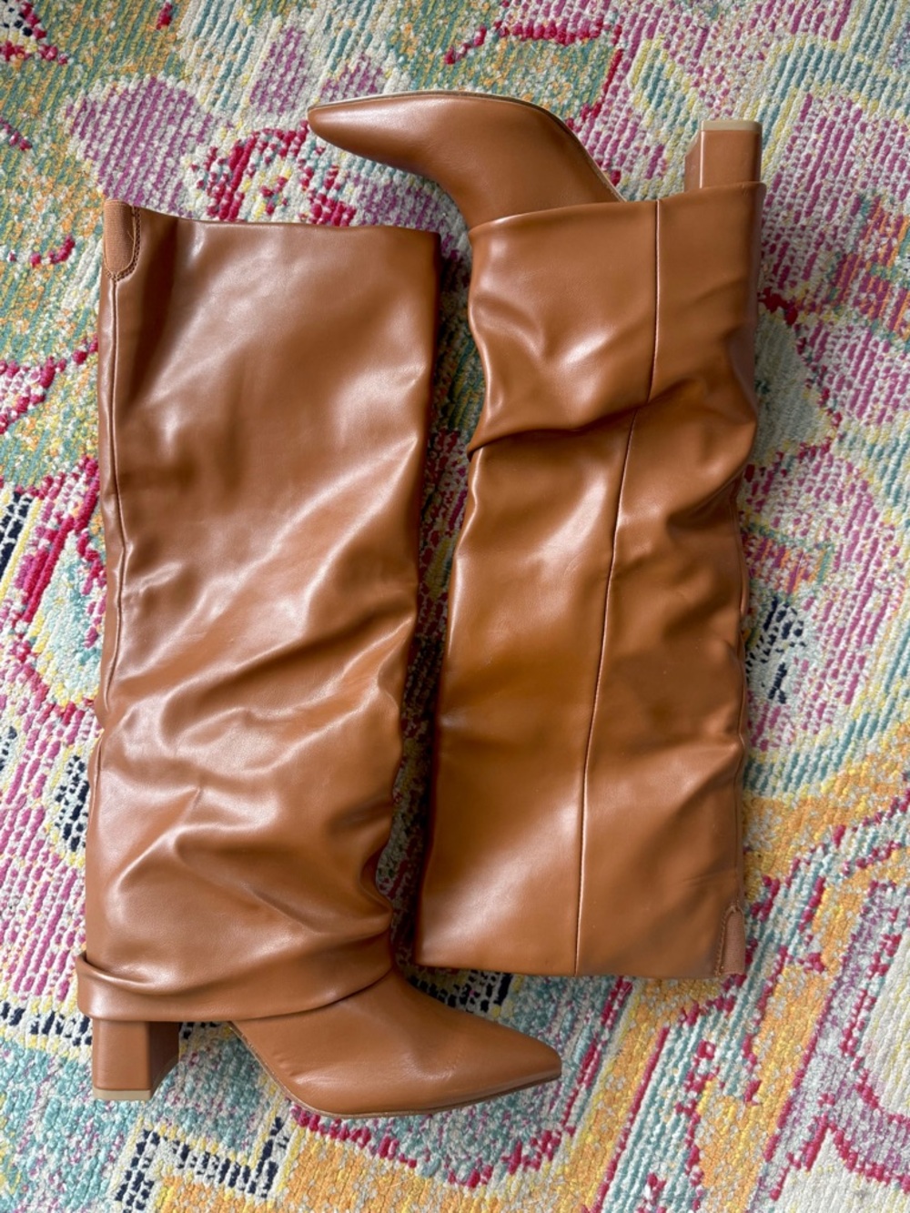 Marc Fisher Tall Slouchy Pointed-Toe Heeled Boots in Cognac Brown